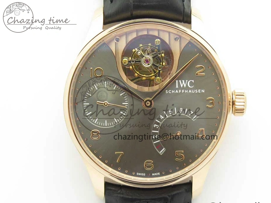 MIROTIME 1220 Portuguese Tourbillon IW5046 RG ZF Best Edition Gray Dial on Black Leather Strap SmoothTexture 7142